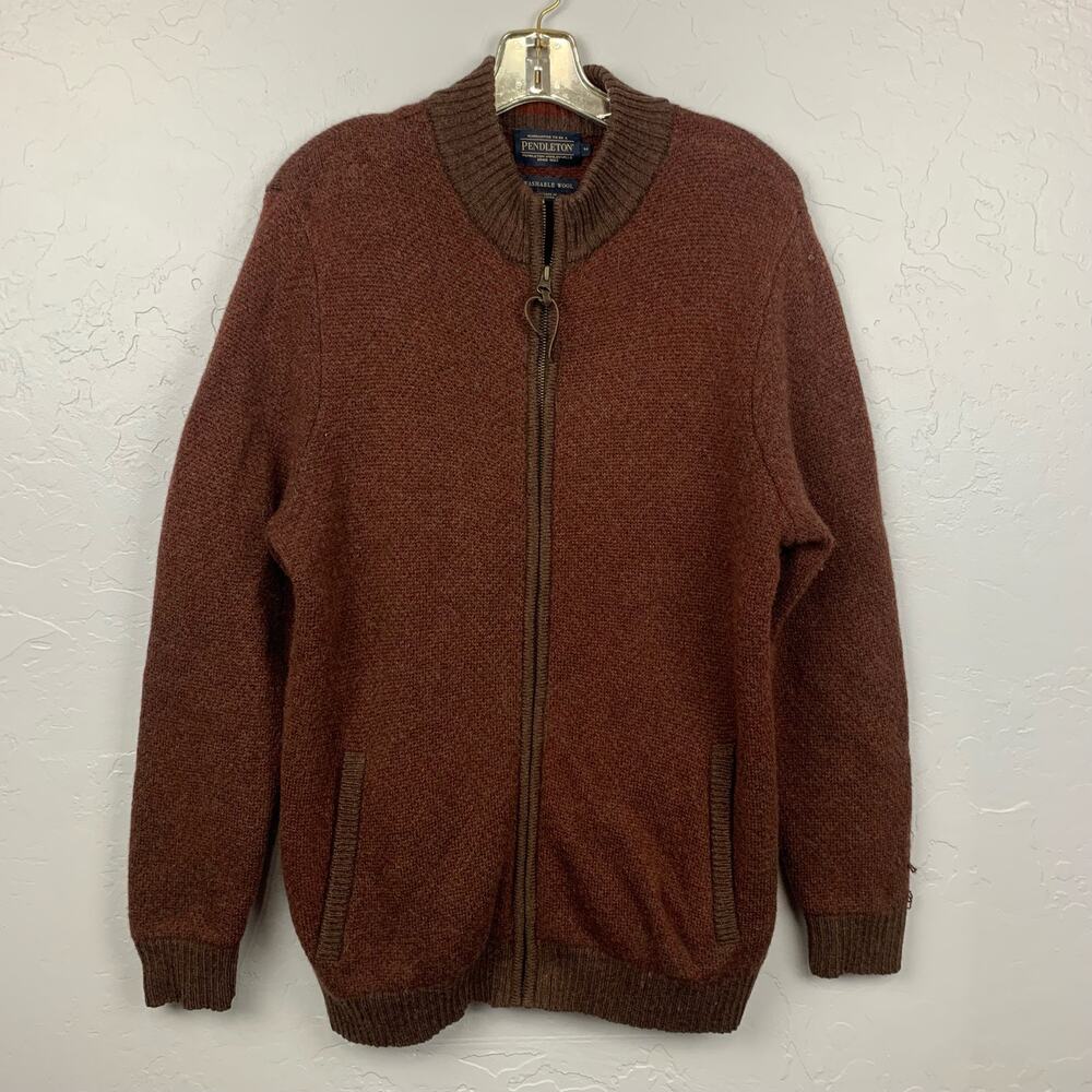 Pendleton Sweater Cardigan Men Medium Brown Shetl… - image 1